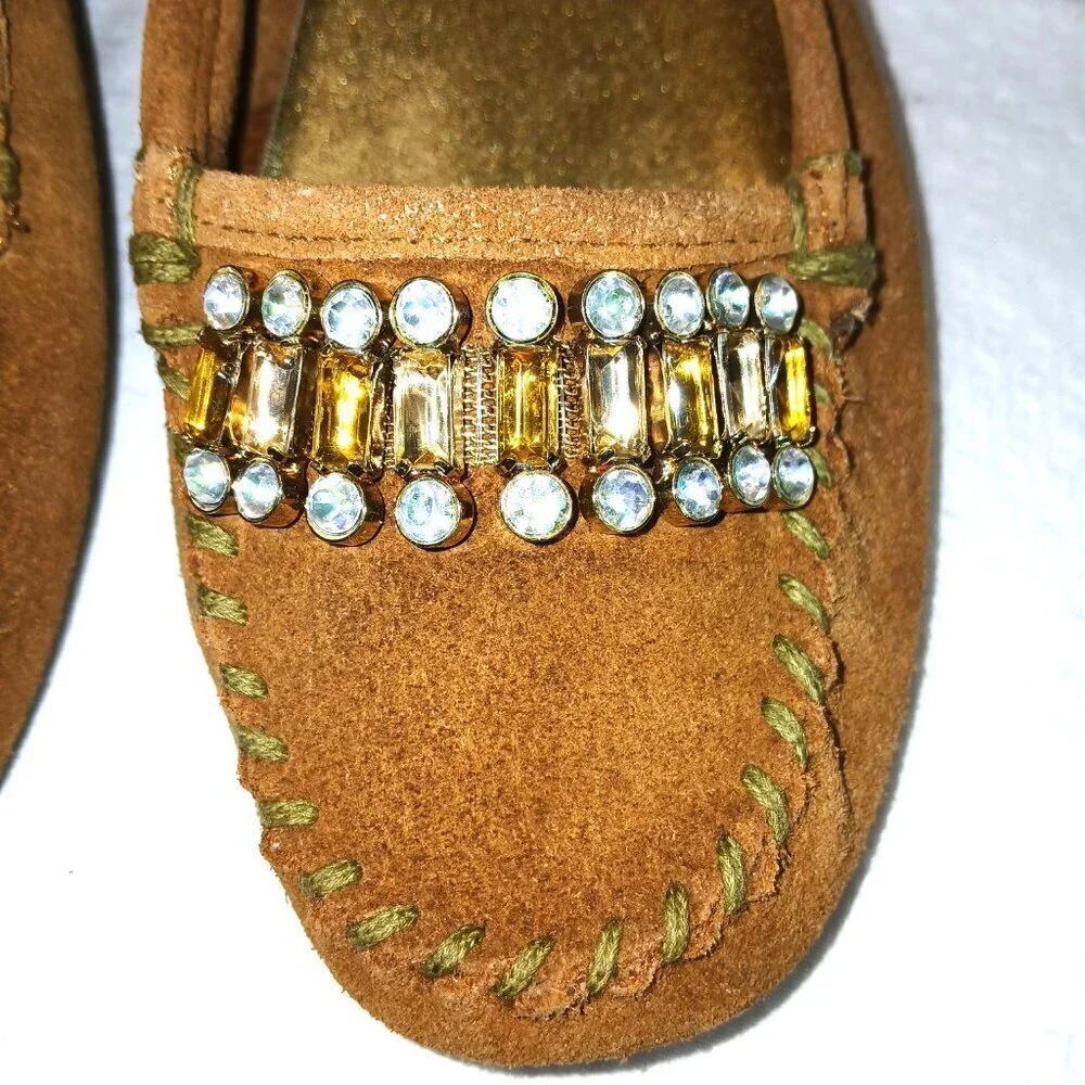 YELLOW BOX RETRO LEATHER SLIP ON FLATS BEADED JEWELED ACCENTS ROUND TOE SIZE 8.5